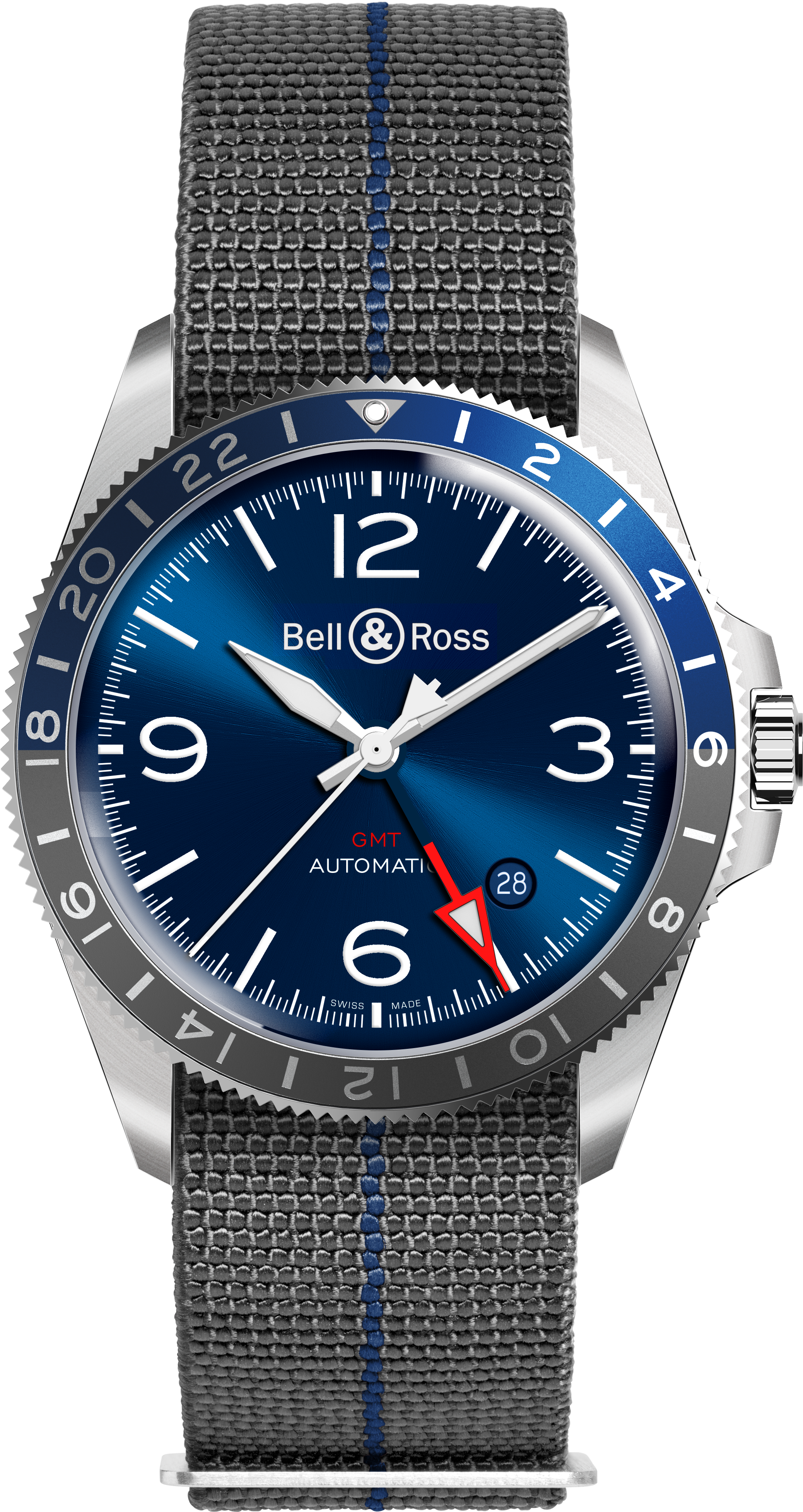 BellRoss BRV2 93 GMT Blue Canvas strap