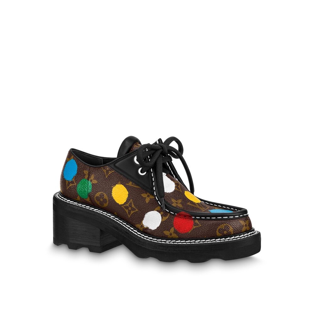 Louis Vuitton x Yayoi Kusama Women Shoes LV Beaubourg Platform Derby in Monogram Canvas with Painted Dots Print