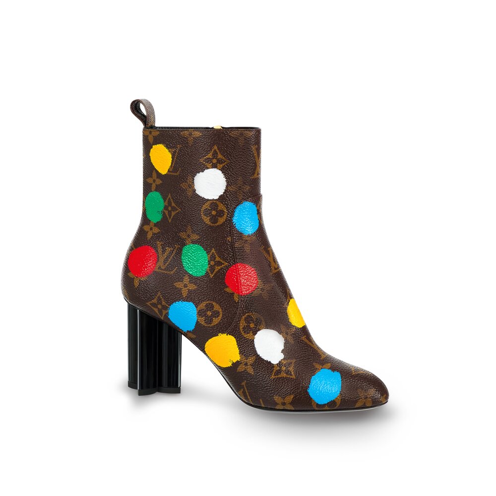 Louis Vuitton x Yayoi Kusama Women Shoes Silhouette Ankle Boot 8CM in Monogram Canvas with Painted Dots Print