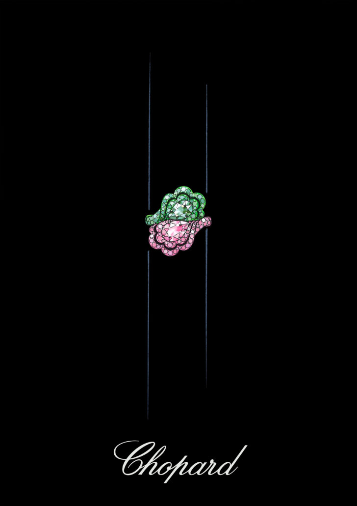 Sketch Green and Pink Diamonds You and Me ring