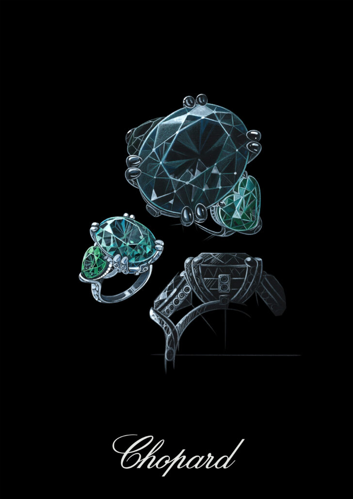 Sketch Paraiba tourmaline emeralds ring