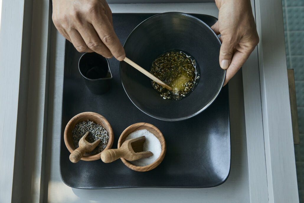 COMO Castello del Nero Shambhala Retreat Lavender Scrub Preparation