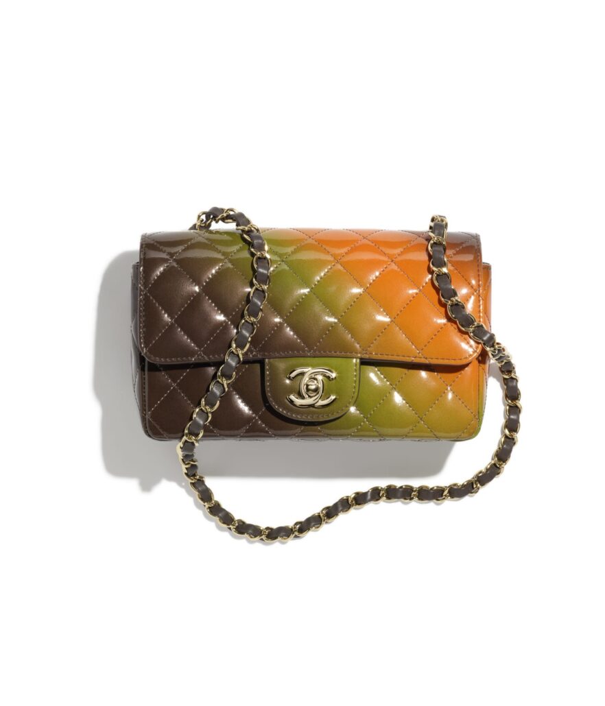 chanel 1112 bag in green orange and burgundy shaded patent leather and metal a69900 b13280 np942 LD