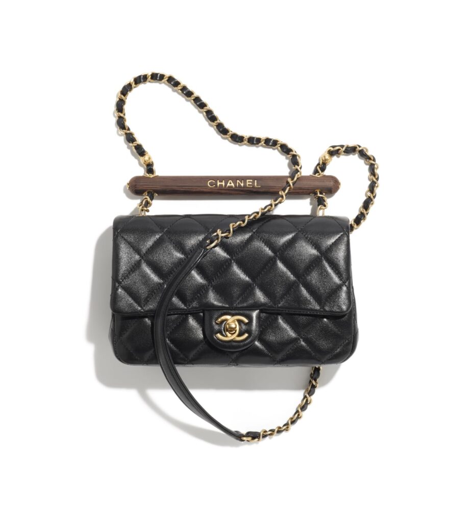chanel bag in black leather wood and metal as4151 b13085 94305s LD