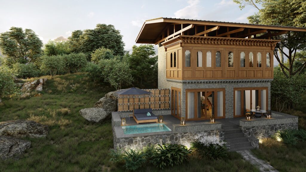 Bhutan andBeyond Punakha River Lodge One Bedroom Villa External Render Website 1920x1080 fill gravityauto 1024x576 1
