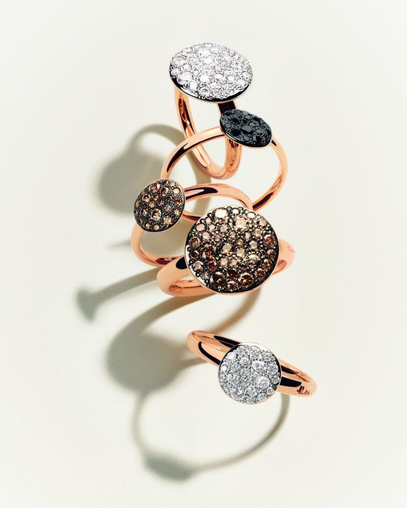 Sabbia Collection by Pomellato Rings in rose gold with white brown and black diamonds