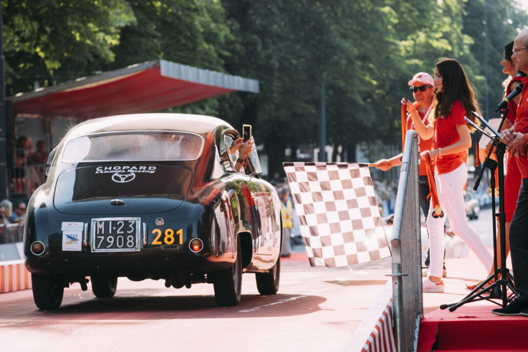 Finish line 1000 Miglia 2022 Fiat 1100 ES Berlinetta from Team Chopard