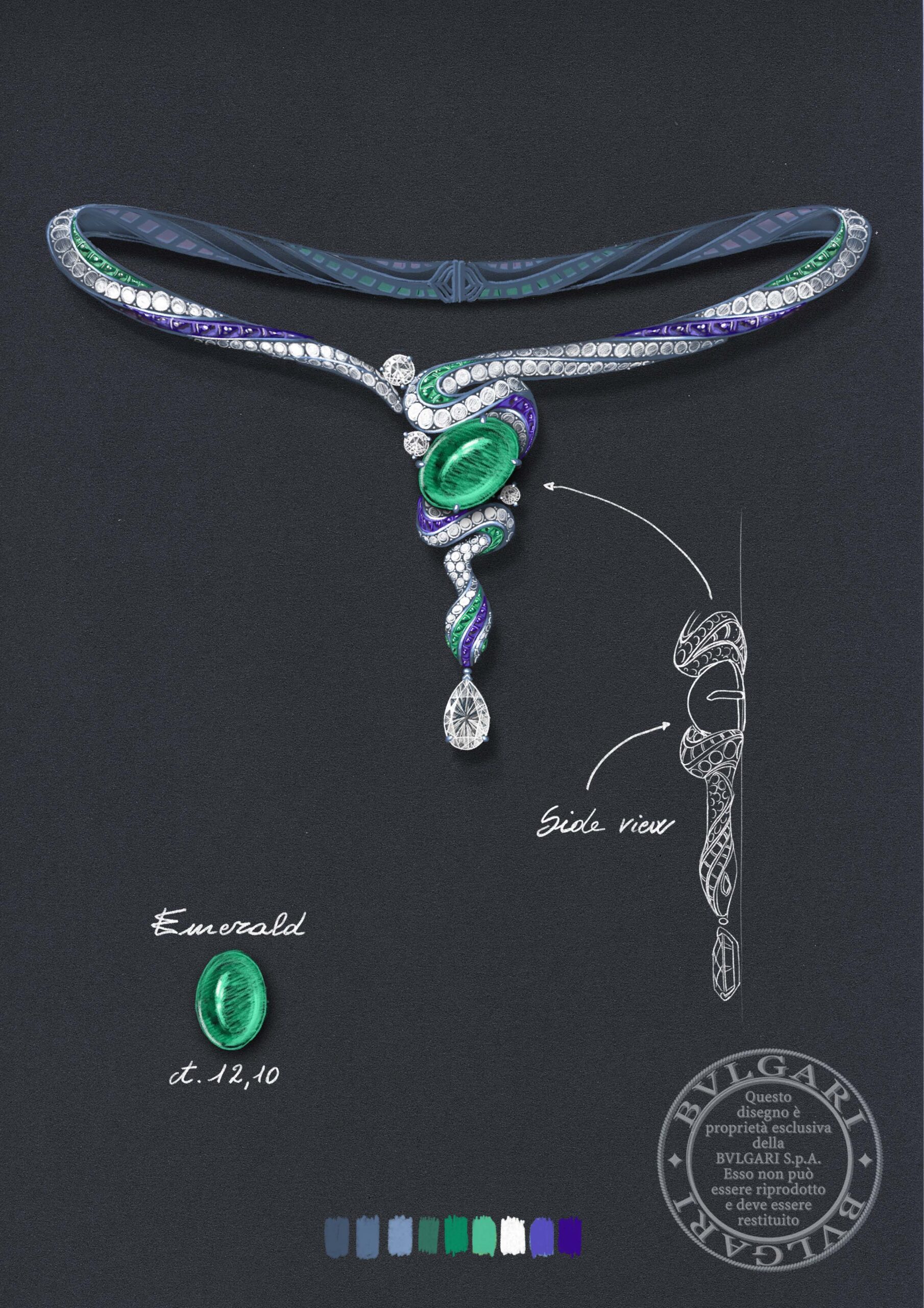 bozzetto collana High Jewellery Mediterranean Mystic Serpenti scaled
