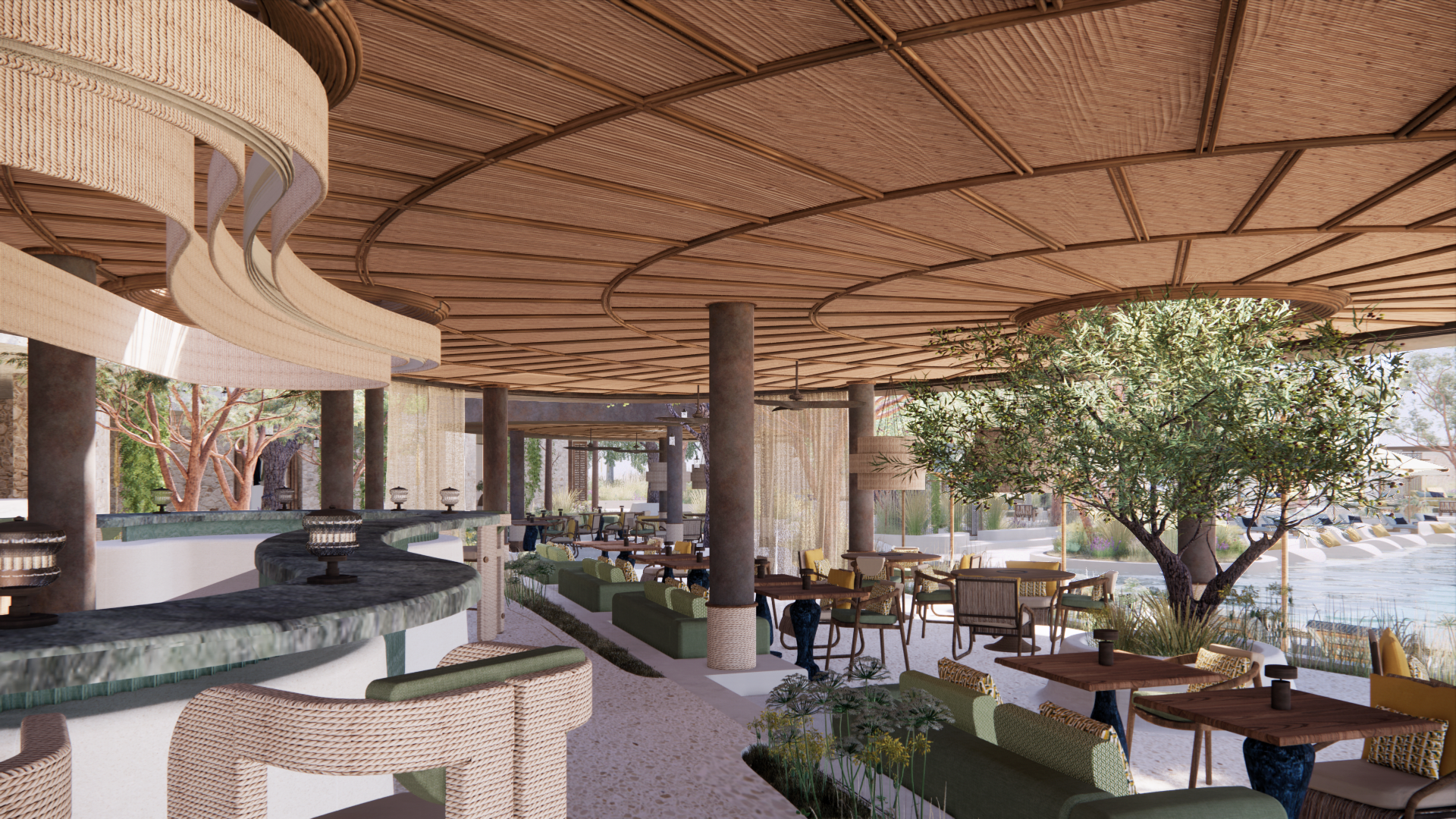 costa navarino rendering dining restaurant