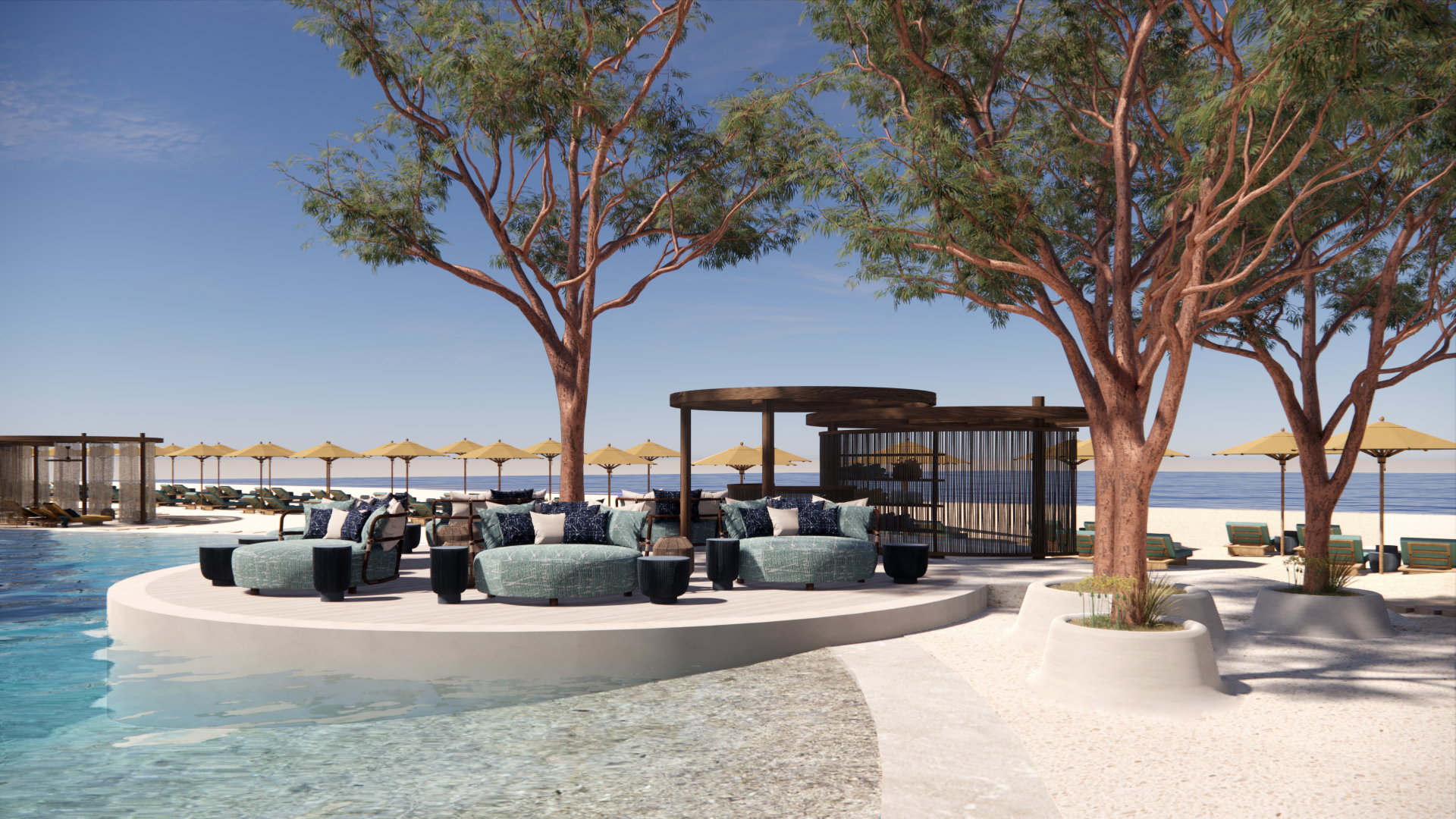 costa navarino rendering hotel pool side