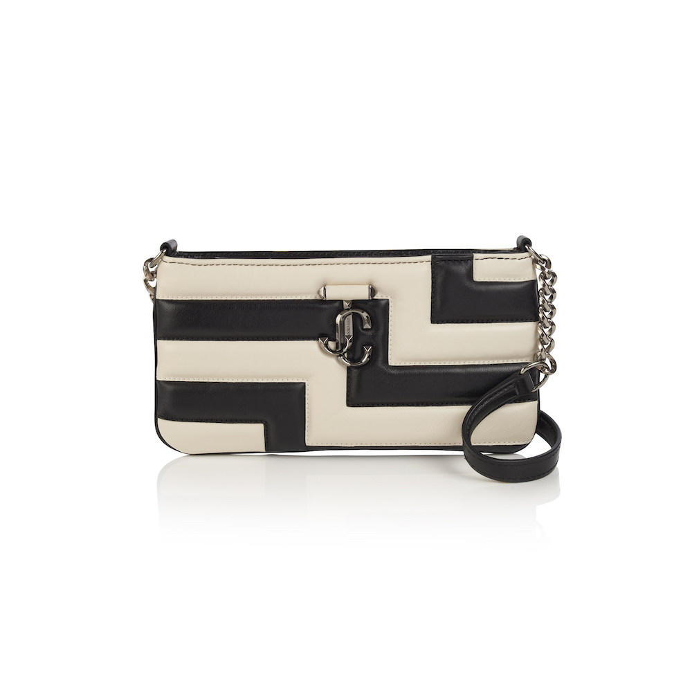 AVENUE SLIM SHOULDER QUILTED NAPPA LEATHER W AVENUE INLAY BLACK LATTE DARK SILVER