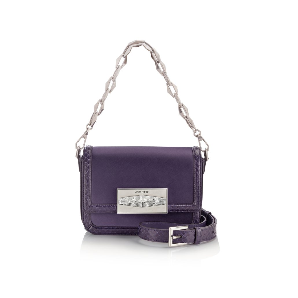 DIAMOND CROSSBODY SATIN SNAKE W PAVE DIAMOND LOCK CASSIS ANTIQUE SILVER