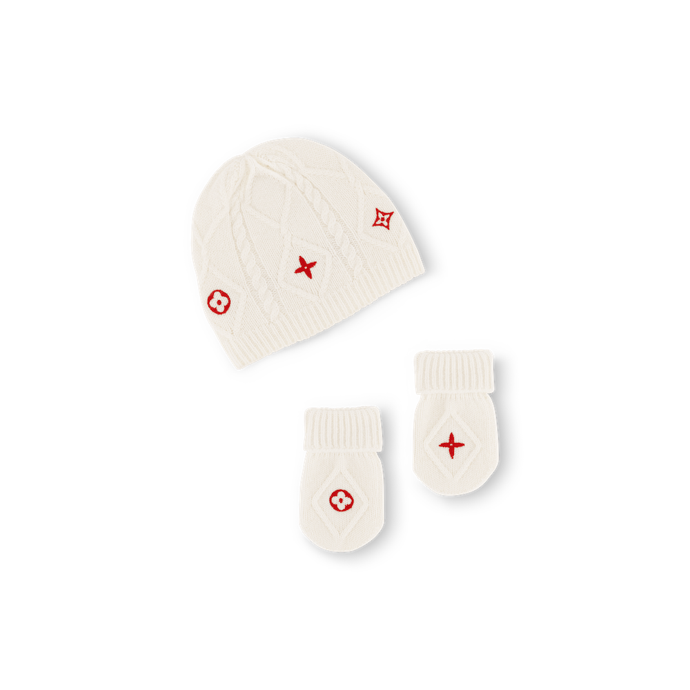 EMBROIDERED BEANIE AND MITTENS SET