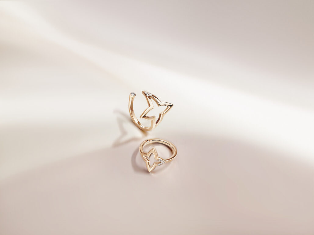 LOUIS VUITTON SILHOUETTE BLOSSOM RING IN PINK GOLD STILL LIFE