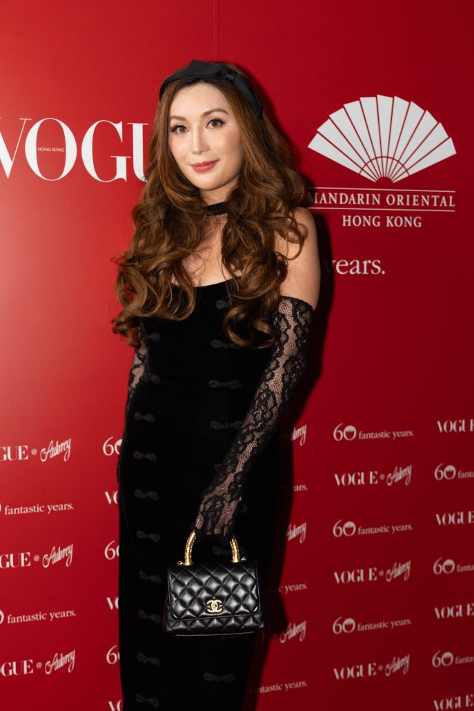 Ms Beatrice Ho daughter of Hong Kong businesswoman Daisy Ho at the red carpet for Mandarin Oriental Hong Kong 60th Anniversary gala party