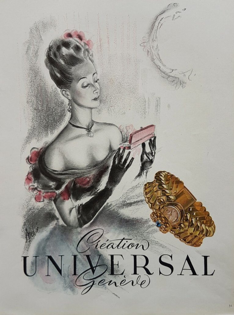 03 Vintage advertising for a Universal Geneve lady8217s watch published in a French magazine circa 1940
