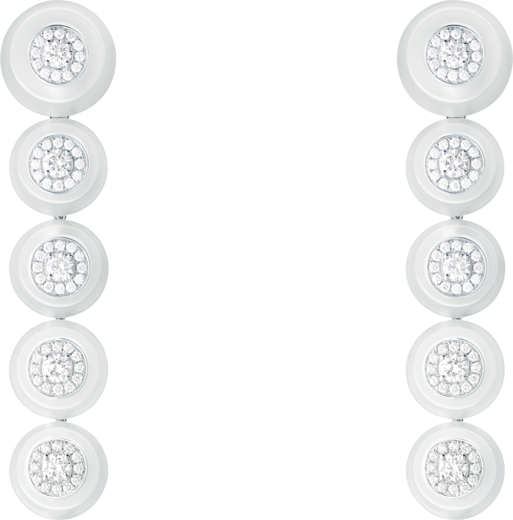 BOUCHERON Boutons middle version of the pendant earrings set with round diamonds and rock crystal paved with diamonds in white gold