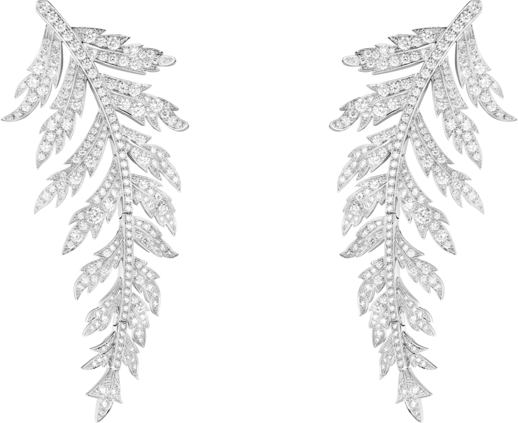 BOUCHERON Broderies pendant earrings paved with diamonds in white gold