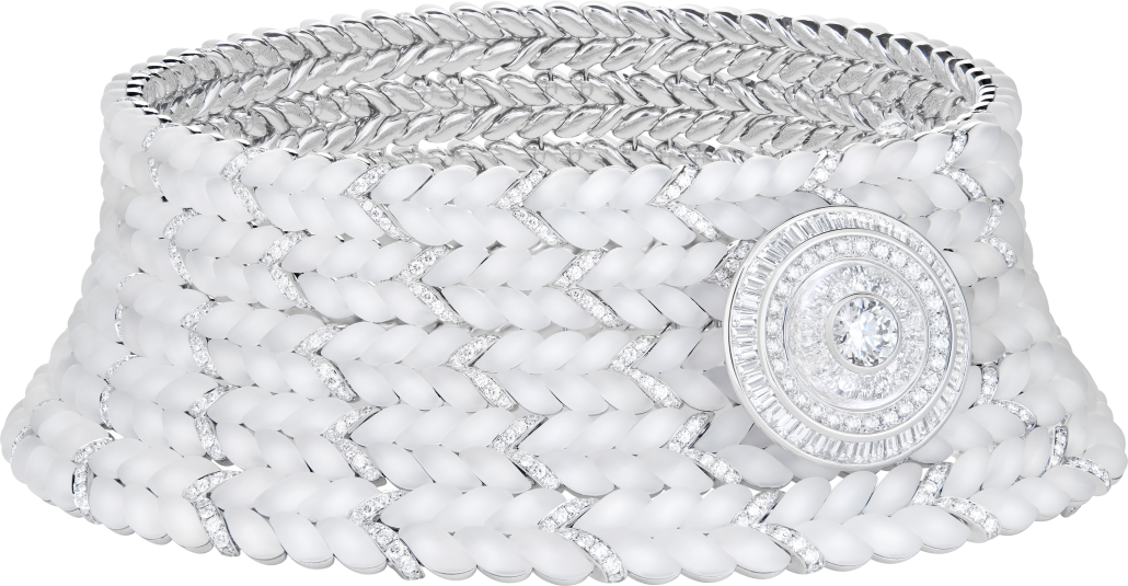 BOUCHERON Tricot necklace set with a 2.01 ct round diamond and rock crystal paved with diamonds in white gold