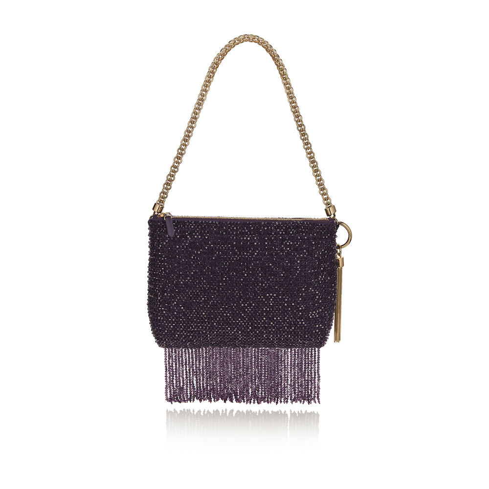 CALLIE SHOULDER SATIN W CRYSTAL FRINGES EMBROIDERY CASSIS LIGHT GOLD