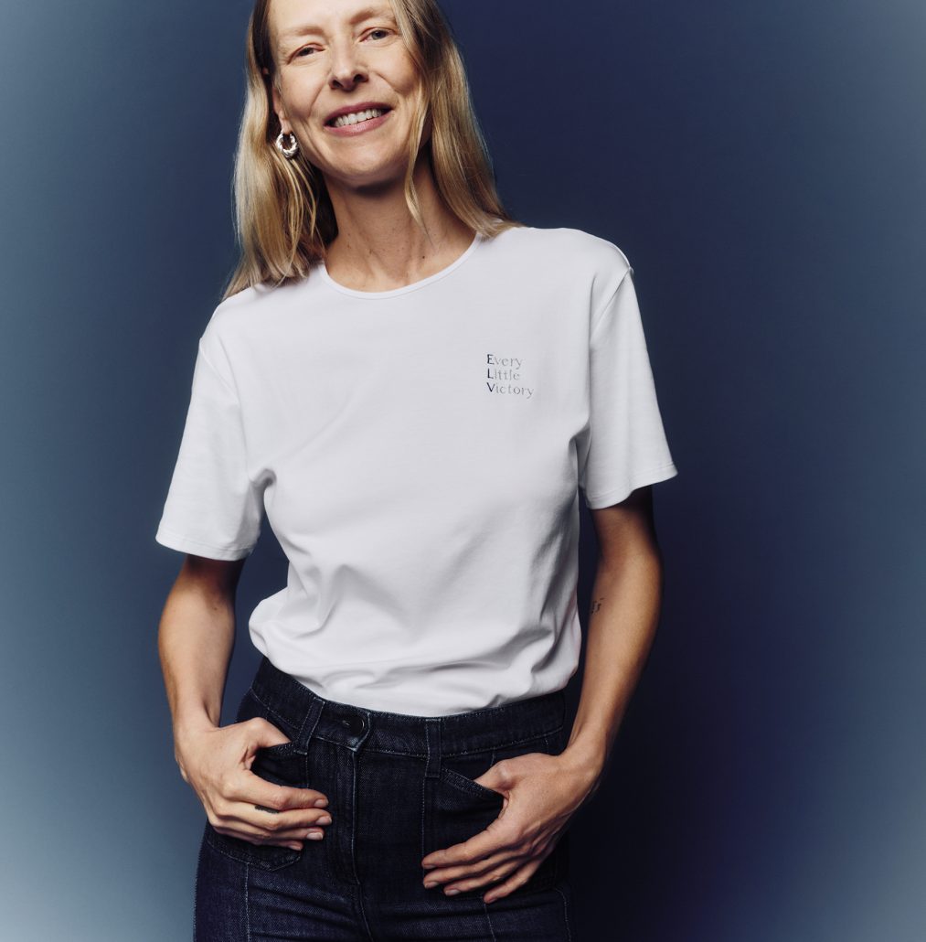 E.L.V. DENIM x THE OUTNET UPCYCLED EXCLUSIVE The East London Vintage T shirt E170 and The 1970 Flare Jean E355