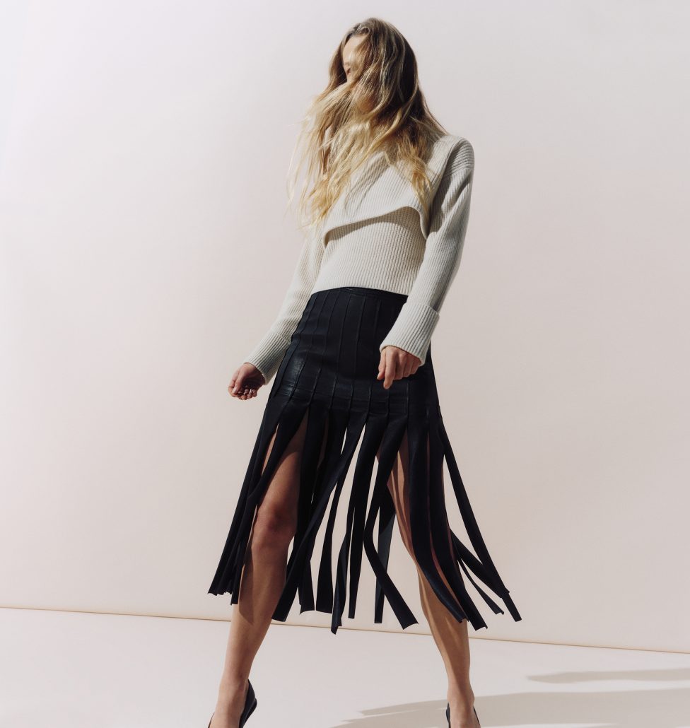 E.L.V. DENIM x THE OUTNET UPCYCLED EXCLUSIVE The Leather Gladiator Skirt E635 The Chunky Cashmere Twinset E285