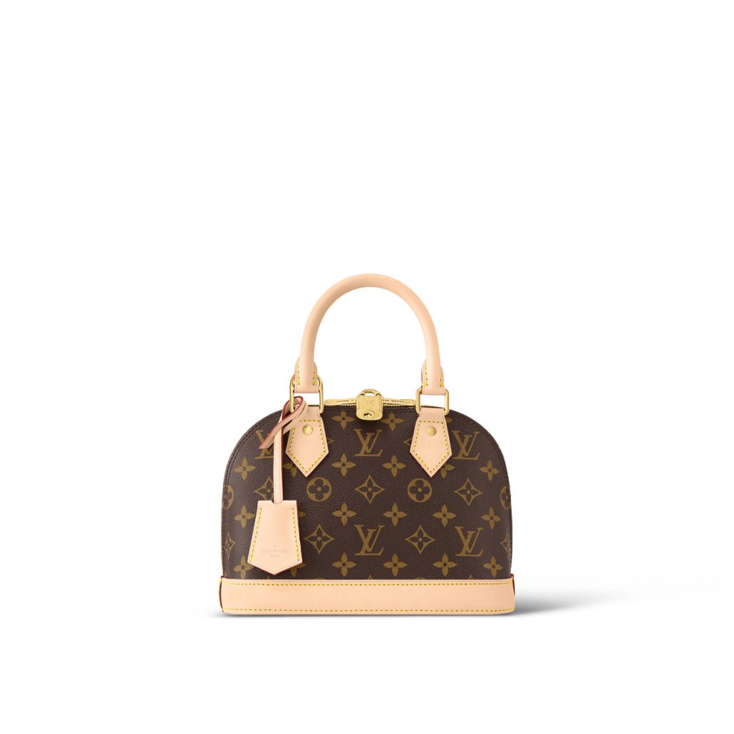 LOUIS VUITTON ALMA BB IN MONOGRAM COATED CANVAS AND NATURAL COWHIDE LEATHER