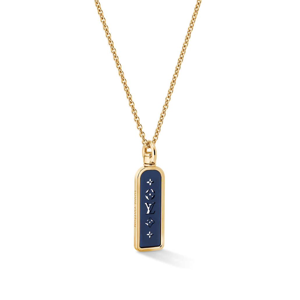 LOUIS VUITTON LES GASTONS TAG PENDANT IN TITANIUM AND 18 CARATS YELLOW GOLD