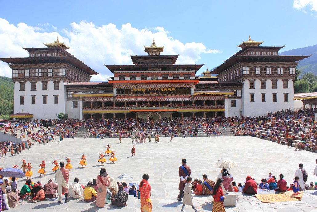 People gathered to watch masked dances and get blessings at the annual Thimphu festival