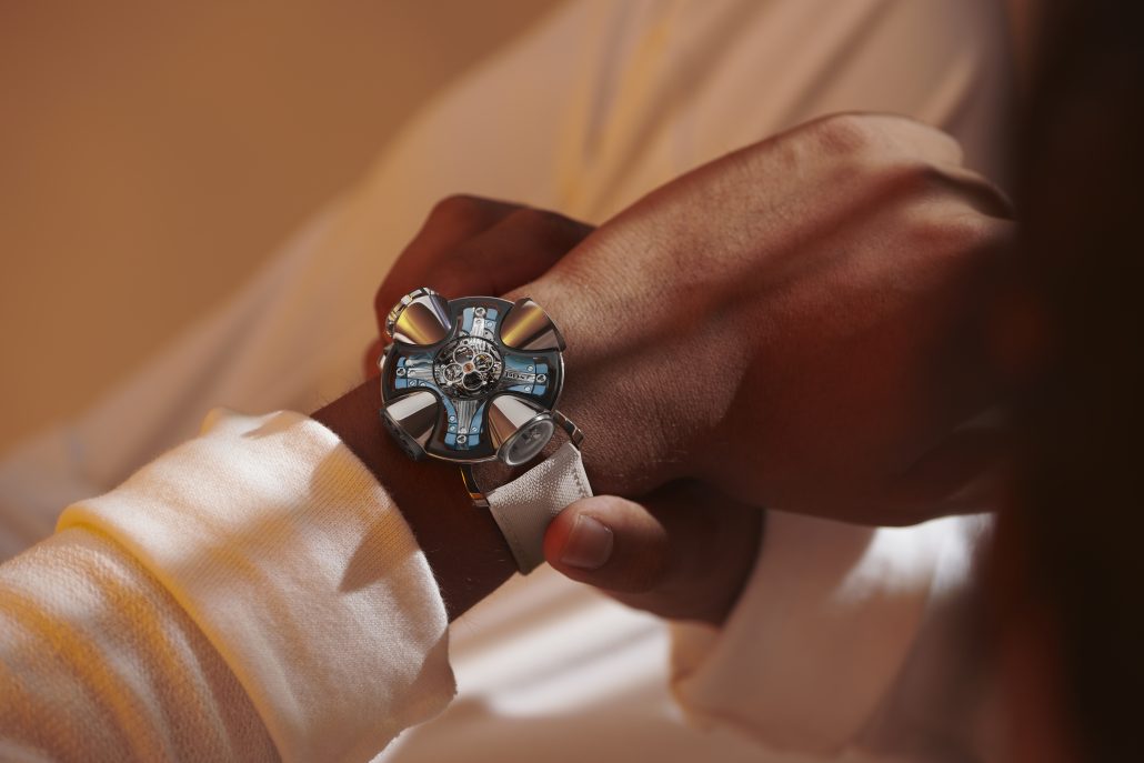 MBandF HM11 Architect Blue Wrist Shot 2 Credits Eric Rossier Hres