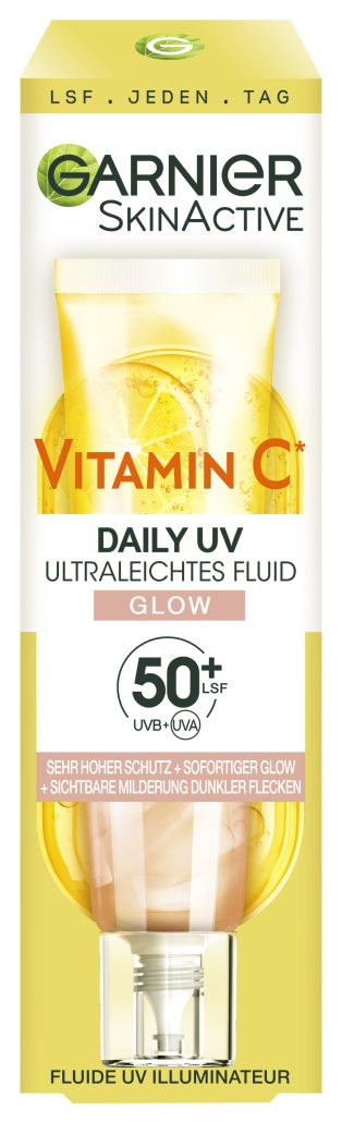 r garnier skinactive vitaminc daily uv fluid glow packshot