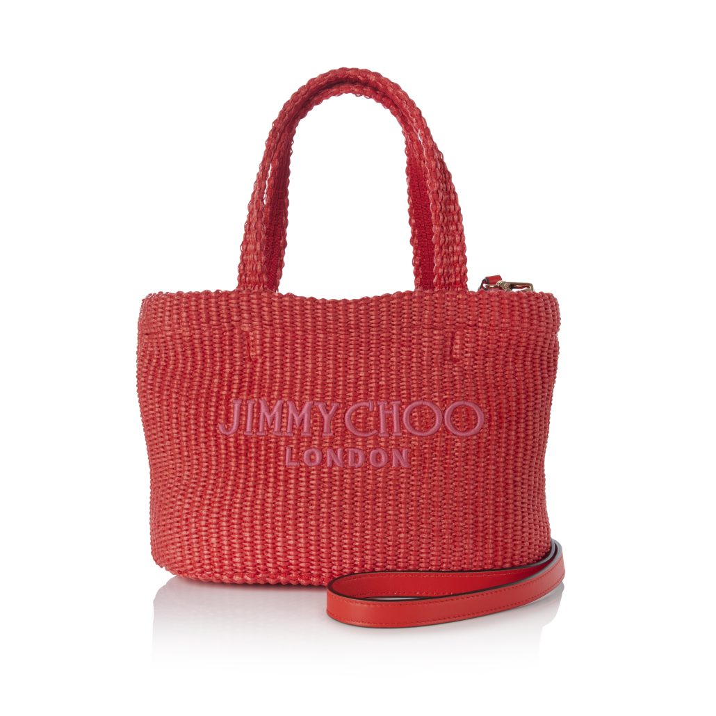 BEACH TOTE EW MINI RAFFIA W JIMMY CHOO LOGO PAPRIKA CANDY PINK