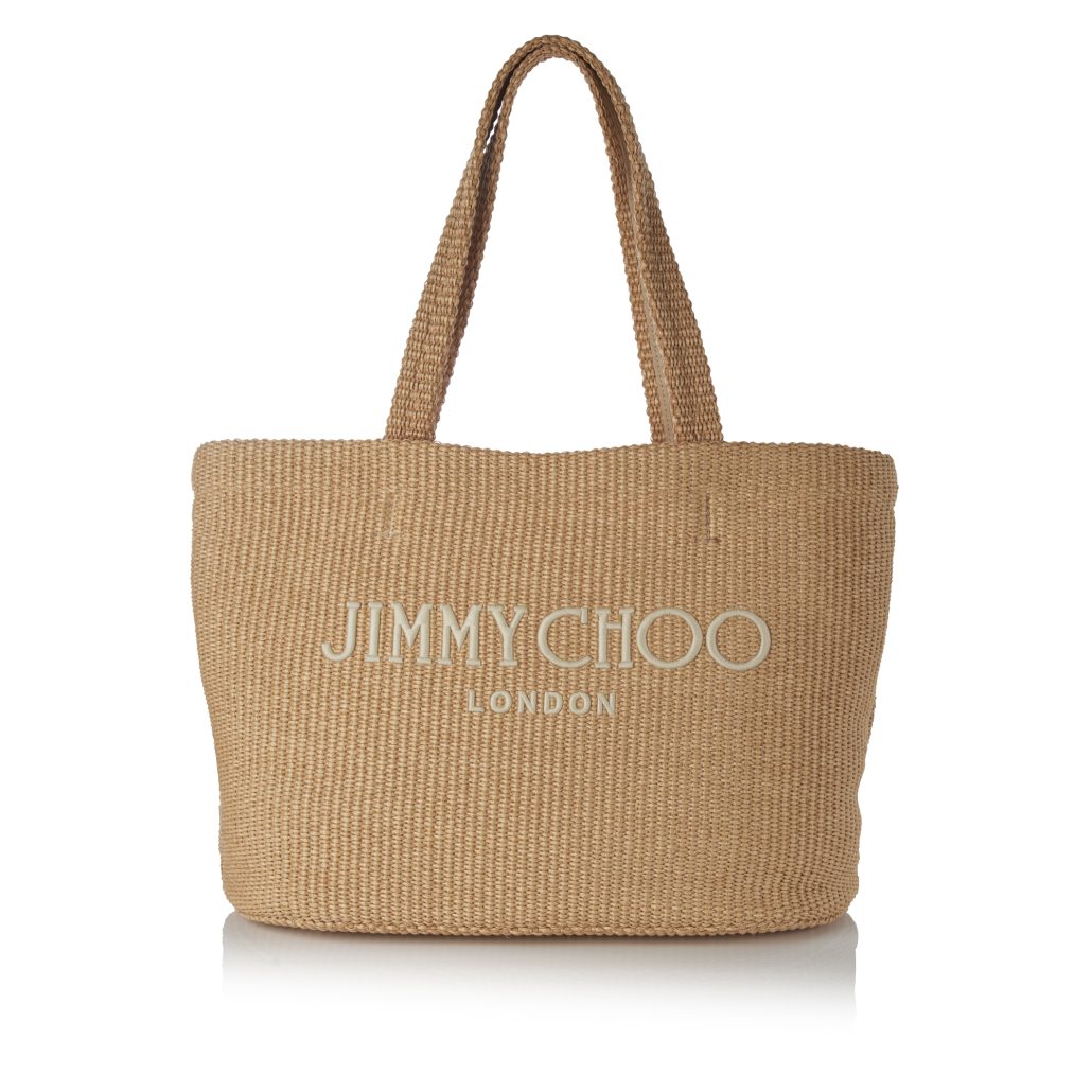 BEACH TOTE EW RAFFIA WJIMMY CHOO LOGO NATURAL LATTE