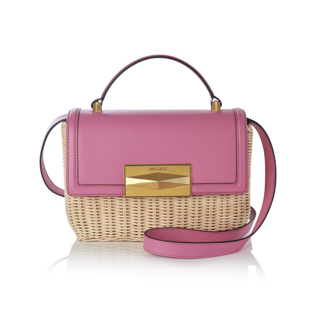DIAMOND TOPHANDLE WICKER WSMOOTH CALF LEATHER WDIAMOND DETAIL NATURAL CANDY PINK GOLD