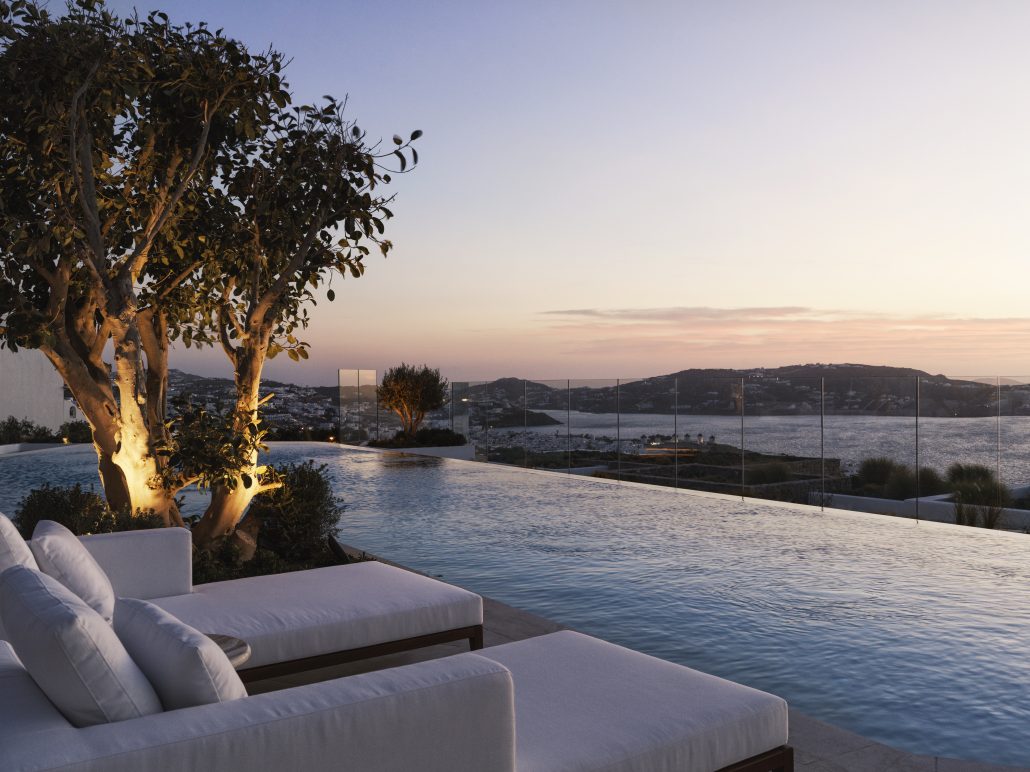 Deos Mykonos Pool Sunset 2