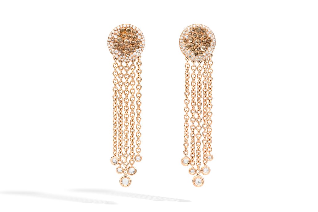 Sabbia earrings in rose gold with white and brown diamonds by Pomellato