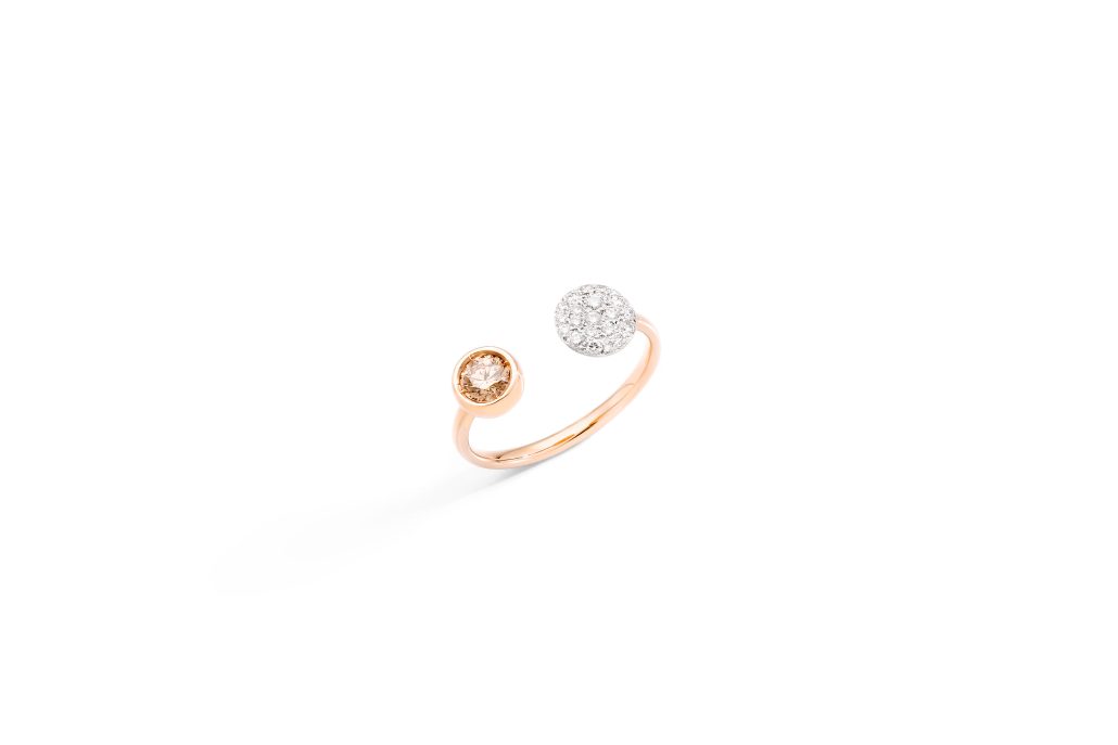 Sabbia ring in rose gold with 1 brown diamond and white diamonds by Pomellato