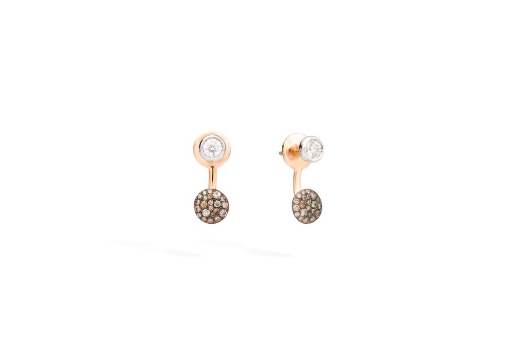 Sabbia single earring in rose gold with 1 white diamond and brown diamonds by Pomellato