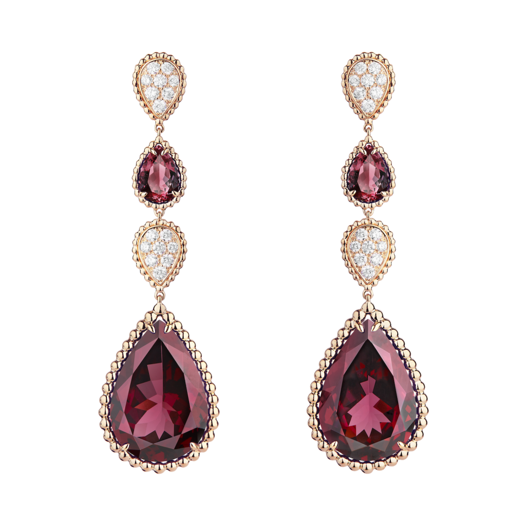 BOUCHERON Serpent Boheme Rodholite Garnet diamonds earrings 1024x1024 1