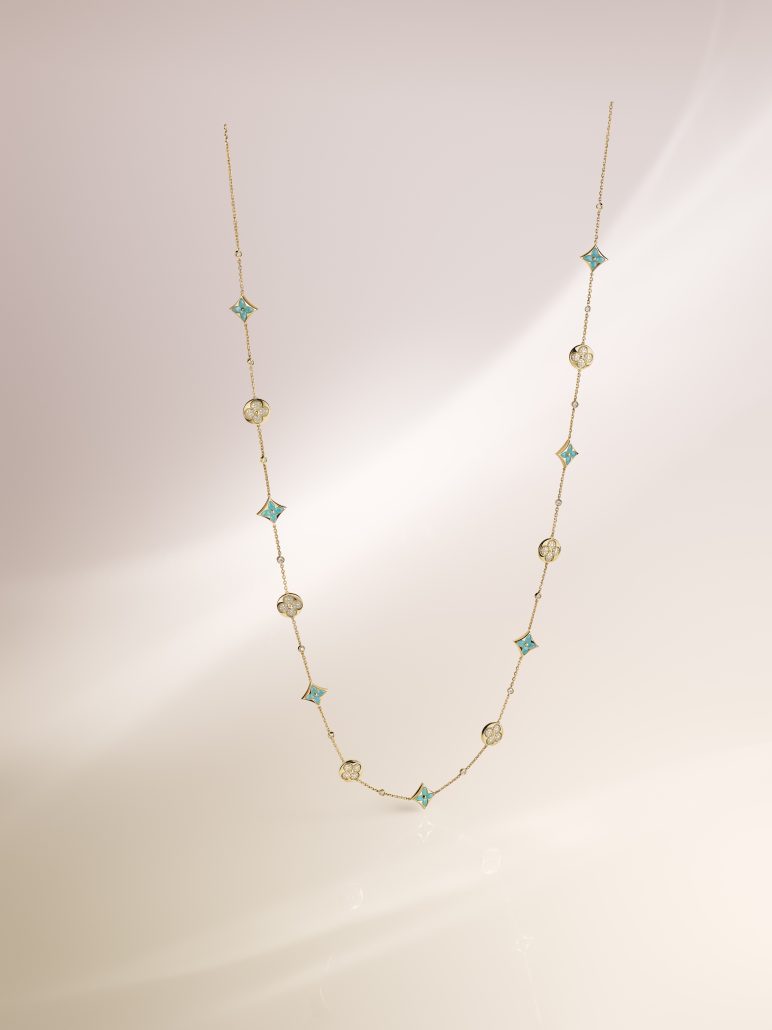 LOUIS VUITTON JEWELRY COLOR BLOSSOM AMAZONITE SAUTOIR STILL LIFE