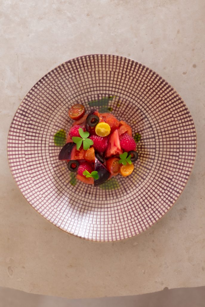 Tomato burrata raspberry dressing