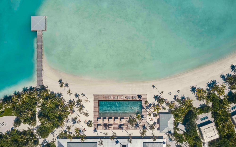 patina maldives main pool veli bar pool aerial