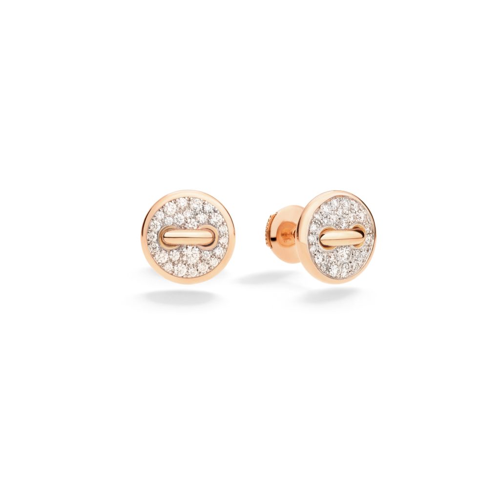 POM POM DOT Earrings in rose gold with diamond pave by Pomellato