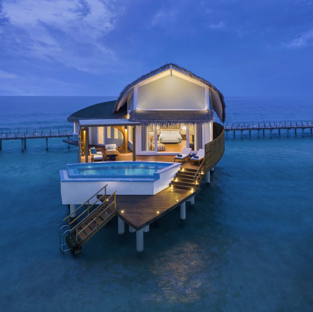 Overwater Pool Villa Exterior Twilight c Marriott International