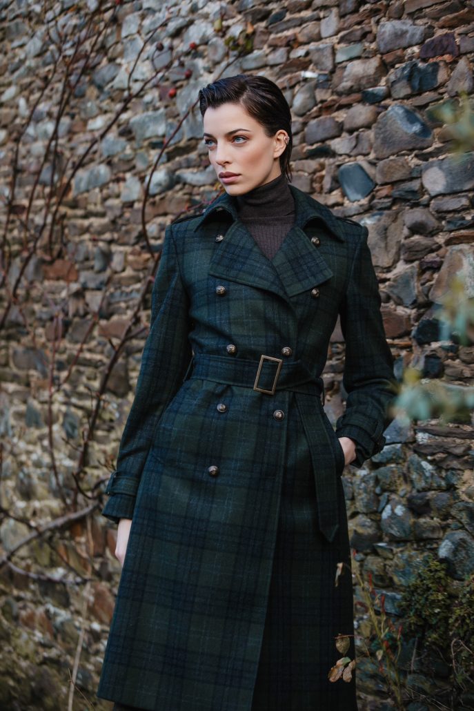 Gentleman Trenchcoat .weathered tartan Lord Turtleneck ash
