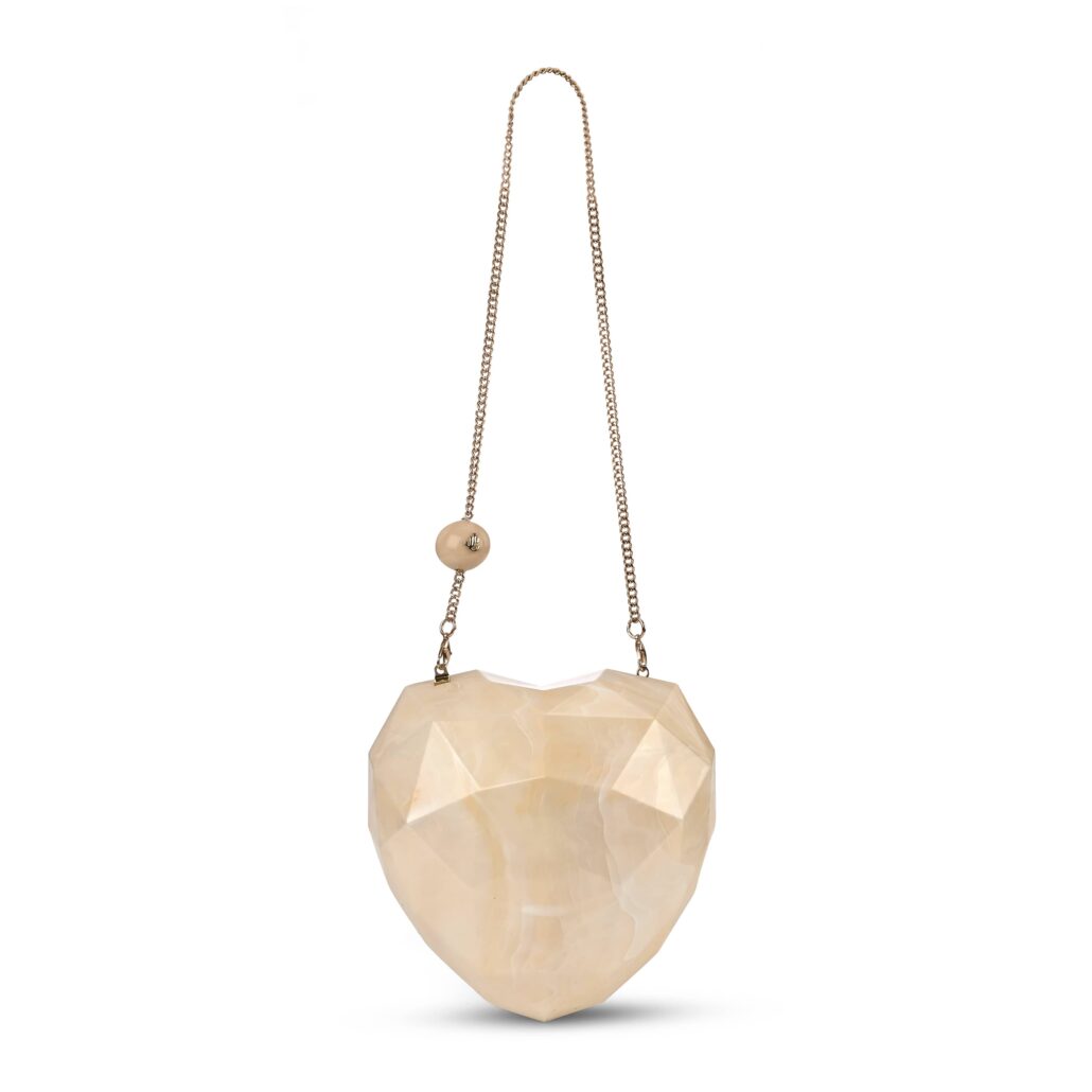FACETED HEART CLUTCH MOTHER OF PEARL MOTHER OF PEARL LIGHT GOLD
