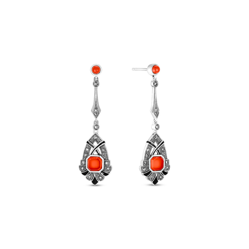 DJ Wiener Moderne Forever Karneol Markasit Ohrh„nger Silber 925 204981