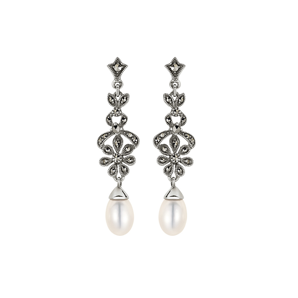 DJ dargento Perlen Markasit Ohrringe Silber 925 174140