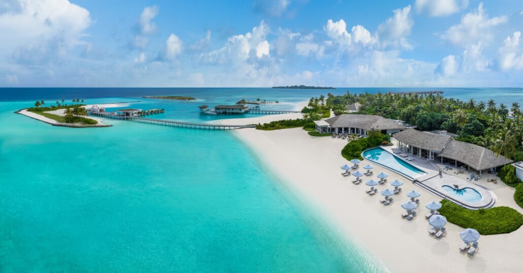Le Meridien Maldives Resort Spa Velaa Beach Pool Aerial Shot