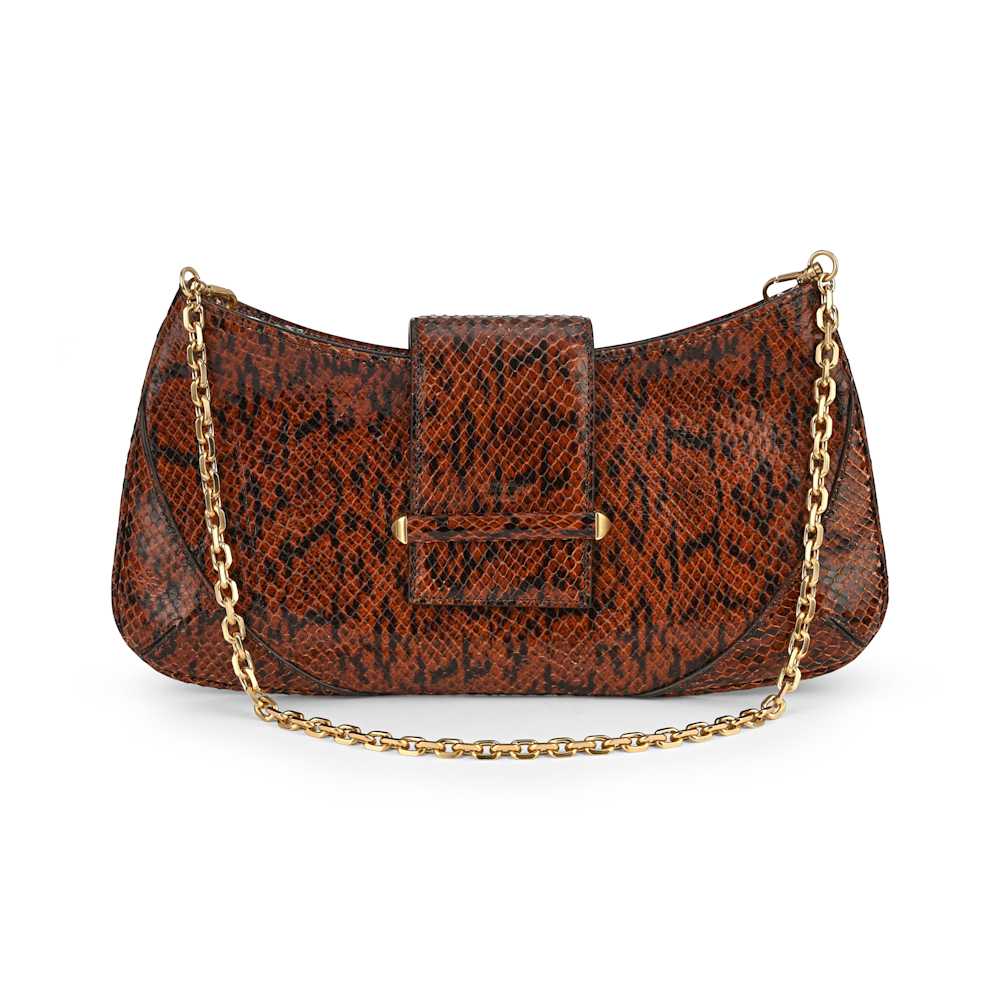 BAR SLIM CLUTCH KIGALI SNAKE PRINTED LEATHER COGNACSHINY GOLD